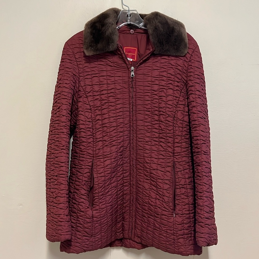 Cole Haan Merlot / Burgundy Coat with faux fur collar